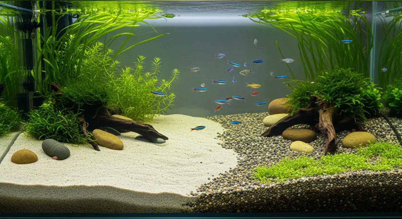 Kombination aus Sand und Kies im Aquarium